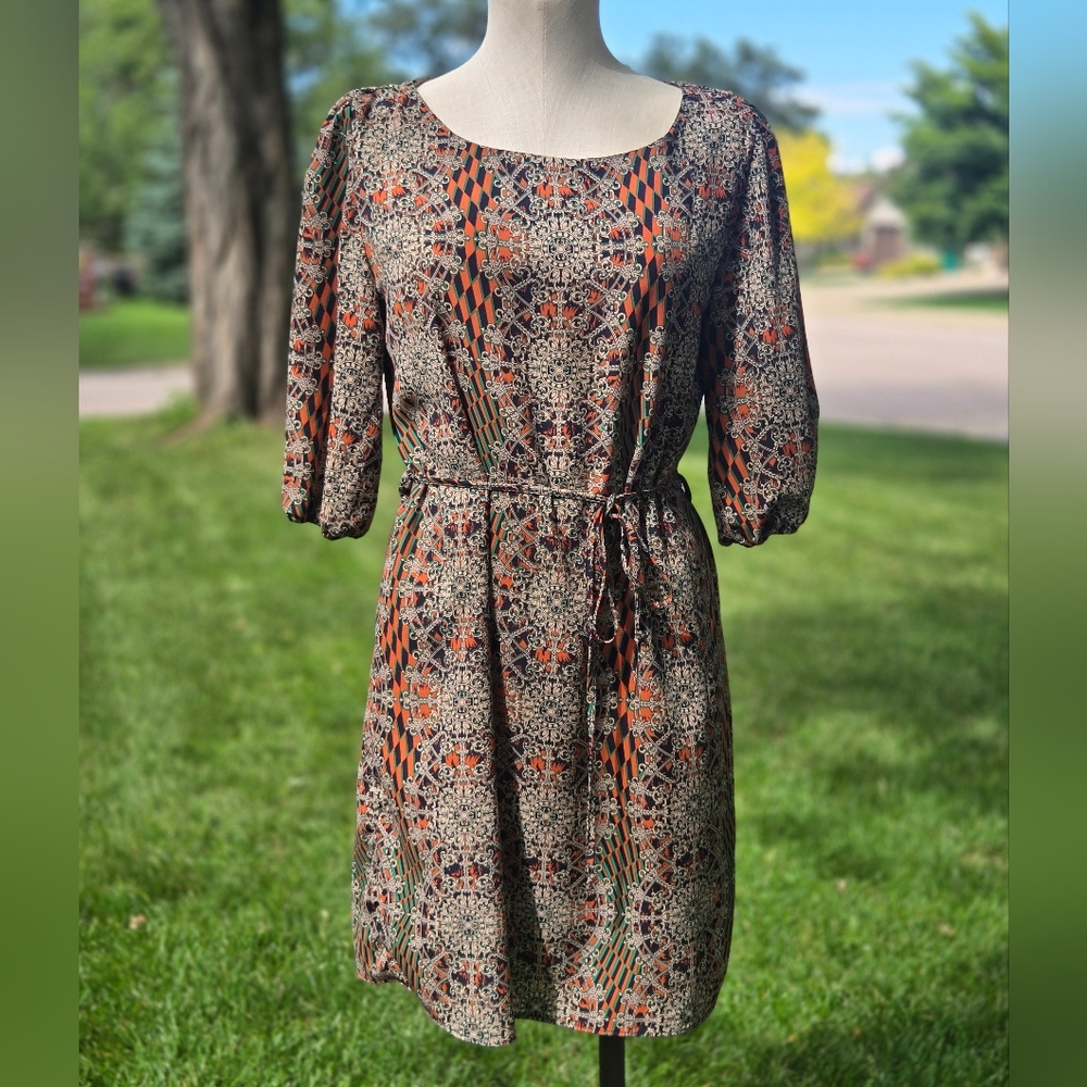 Veronica M Long Sleeve Dress with Orange and Black Pattern